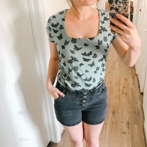 Sage Square-Neck Butterfly Top